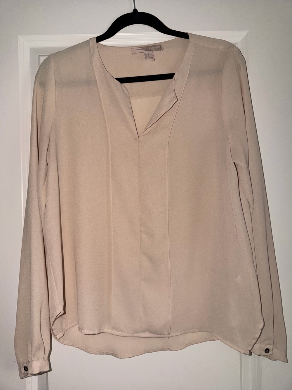 Forever 21 Light Cream Split-Neck Blouse